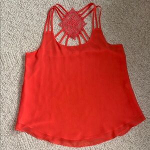 Women's Orange Strappy Top with lace rose on back